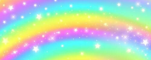 Rainbow gradient background with stars. Abstract spectrum color texture. Neon holographic bsckdrop with blend effect. Vector unicorn wallpaper