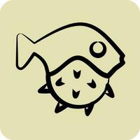 Icon Puffer Fish. suitable for seafood symbol. hand drawn style. simple design editable. design template vector