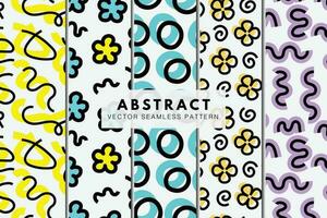 Pattern collection of abstract lines and floral seamless repeating pattern vector