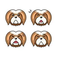 Set of character lhasa apso dog faces showing different emotions vector