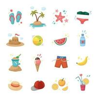 Summer Set. Colection of cute summer icons. Summer time elements. Collection of elements for beach party. Cartoon vector illustration.