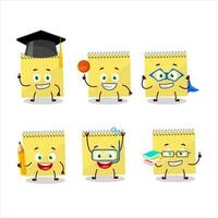 School student of spiral square yellow notebooks cartoon character with various expressions vector