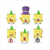 Cartoon character of spiral square yellow notebooks with various circus shows vector
