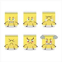 Spiral square yellow notebooks cartoon character with various angry expressions vector