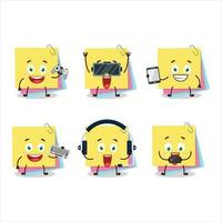 Sticky notes paper cartoon character are playing games with various cute emoticons vector