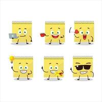 espiral cuadrado amarillo cuadernos dibujos animados personaje con varios tipos de negocio emoticones vector