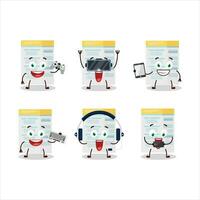 Filling form cartoon character are playing games with various cute emoticons vector