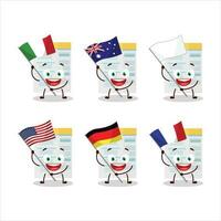 Filling form cartoon character bring the flags of various countries vector