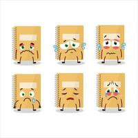 marrón espiral cuadernos dibujos animados personaje con triste expresión vector