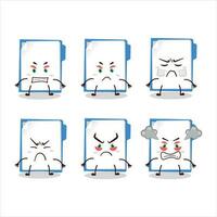 Blue manila folder cartoon character with various angry expressions vector