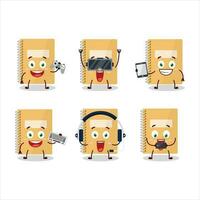 Brown spiral notebooks cartoon character are playing games with various cute emoticons vector