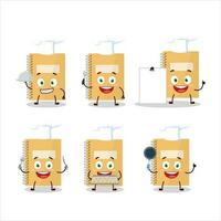 Cartoon character of brown spiral notebooks with various chef emoticons vector