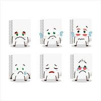 Spiral blank white notebooks cartoon character with sad expression vector