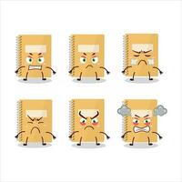 Brown spiral notebooks cartoon character with various angry expressions vector