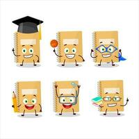 School student of brown spiral notebooks cartoon character with various expressions vector