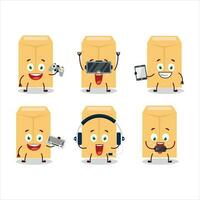 Brown envelope cartoon character are playing games with various cute emoticons vector