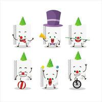 Cartoon character of spiral blank white notebooks with various circus shows vector