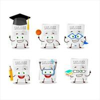 School student of car loan application cartoon character with various expressions vector