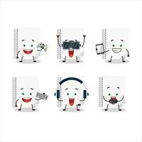 Spiral blank white notebooks cartoon character are playing games with various cute emoticons vector