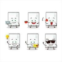 News in tablet cartoon character with various types of business emoticons vector