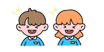 un pequeño linda chico y niña riendo , aislado en un antecedentes vector ilustración.