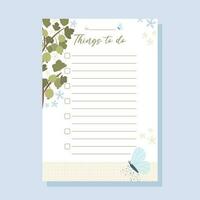 Printable To-do list concept with green gooseberry plant illustration, vector