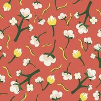 Red Cotton seamless pattern. Ecological products. Trendy cute design for wallpaper, textile design, packing, fabric. Eco life, bio vector