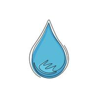 Single one line drawing water drop cartoon character for world water day banner concept. Water droplet isolated flat icon banner poster. Modern continuous line draw design graphic vector illustration