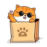 Tabby Cat in Paper Bag Love Hand - Striped Orange Pussy Cat in Shopping Bag vector