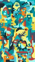 illustration of portrait playing basketball in abstract cubism style with cubist face, colorful abstract cubism vector