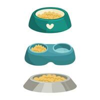 Pet food bowls clip art. Vector illustrations isolated on white.