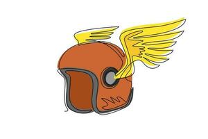 casco de motociclista de dibujo de una sola línea continua con alas. símbolo del equipo de carreras de motor, emblema del equipo deportivo de rally y cartel personalizado del torneo de ciclistas de helicóptero. ilustración de vector de diseño gráfico de dibujo de una línea