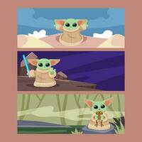 Cute Green Baby Alien Banner Set vector