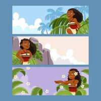 Hawaiian Girl Banner Set vector