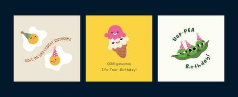 flat cute colorful fun design vector birthday card pun creative