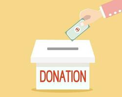 Hand donating money in white box for sharing concept. vector