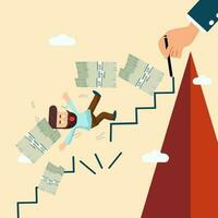 Man Falling down from stairway which businessman mentored him, uncompleted mission concept. vector