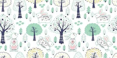 Folk Bunny Seamless Pattern For Children vector