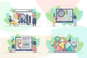 Set of web page design templates for Data analysis, business analytics. Online financial data analysis web page composition with people characters. Modern vector illustration concepts