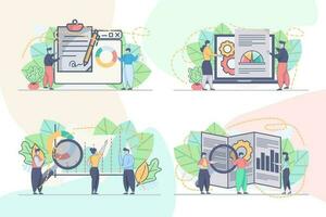 conjunto de web página diseño plantillas para datos análisis, negocio analítica. en línea financiero datos análisis web página composición con personas caracteres. moderno vector ilustración conceptos