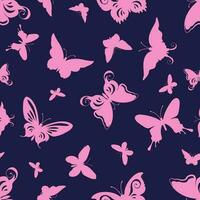 Seamless pattern with pink butterflies on a purple background. vector