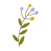 Abstract wild flower, leaf. Modern botanical flover with floral plant, spring bloom, fall leave. Florist design element, wildflowers, berries, foliage. Isolated colored flat vector illustration