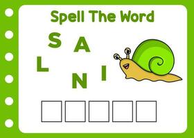 spelling the word of snail. cute snail free vector