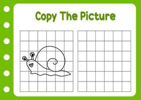 copy the picture of cute snail. kids puzzle game vector