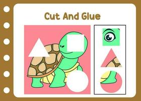 cut and glue cute turtle. kids puzzle game vector