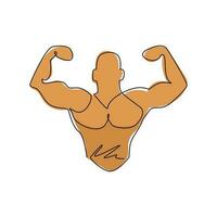 Single continuous line drawing bodybuilder icon, fitness and bodybuilding theme. Fitness gym logo design template weightlifting. Sport fitness club. One line draw graphic design vector illustration