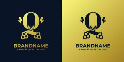 Letter Q With Double Key Logo, suitable for any business related to key with Q initial. vector