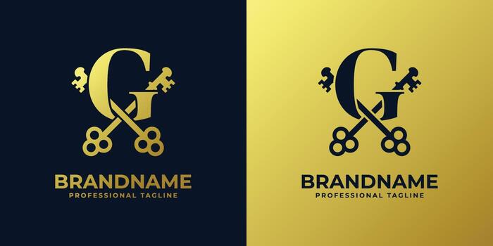 Letter G With Double Key Logo, suitable for any business related to key with G initial. vector
