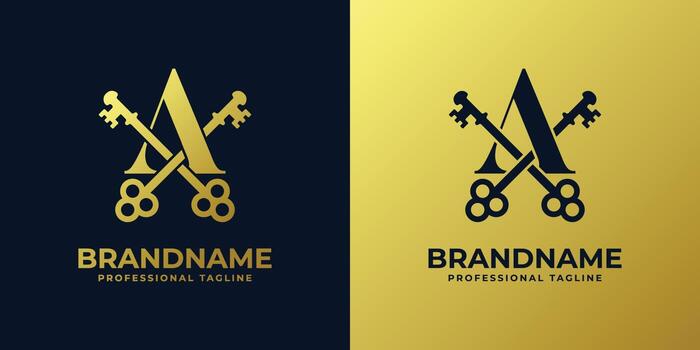 Letter A With Double Key Logo, suitable for any business related to key with A initial. vector