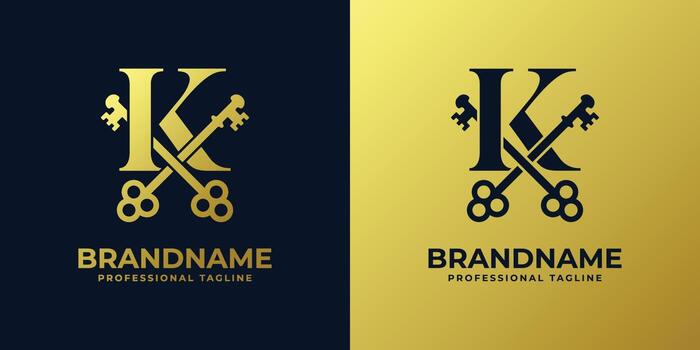 Letter K With Double Key Logo, suitable for any business related to key with K initial. vector